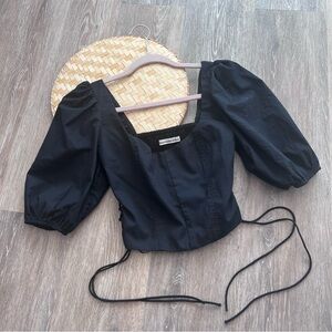 Abercrombie & fitch‎ black lace up puff sleeve corset top with smocking back